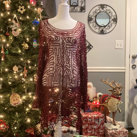 NWOT Worthington Woman Sz 2X Bing Cherry Chemise w/Long Sleeve Satin/Lace Cover - Picture 5 of 12